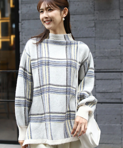 【セール】ジャガードチェックボトルネックニット（ニット/セーター）｜REAL CUBE（リアルキューブ）