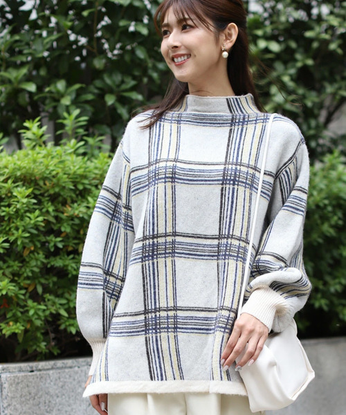 【セール】ジャガードチェックボトルネックニット（ニット/セーター）｜REAL CUBE（リアルキューブ）