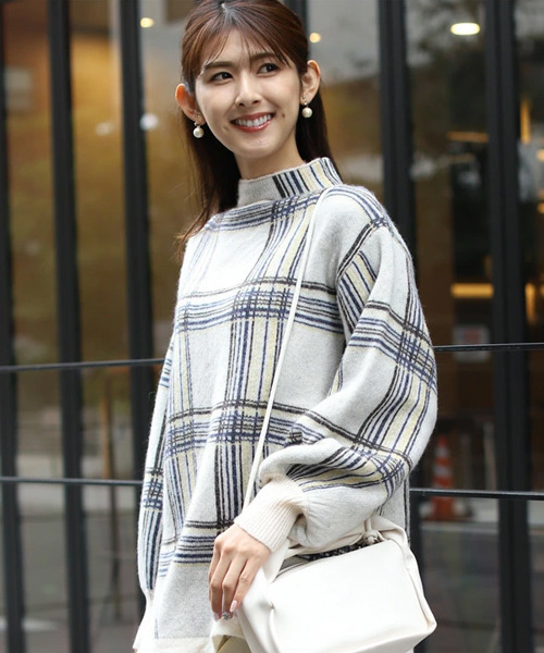 【セール】ジャガードチェックボトルネックニット（ニット/セーター）｜REAL CUBE（リアルキューブ）