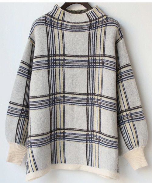 【セール】ジャガードチェックボトルネックニット（ニット/セーター）｜REAL CUBE（リアルキューブ）