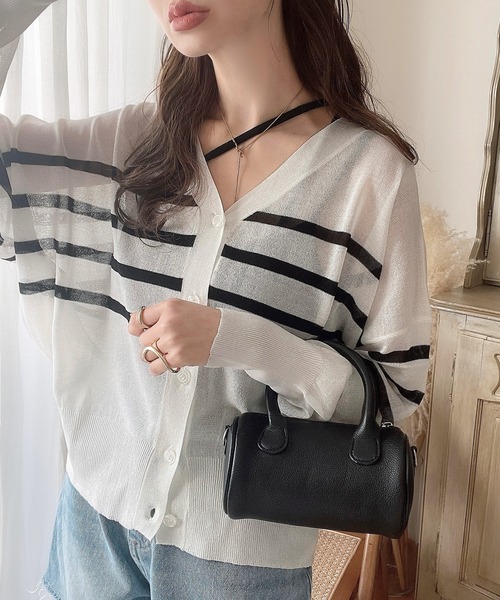 Java(ジャバ)の「《JaVaジャバ コラボ》羽織&持ち運びに便利!2wayシアーボーダーカーディガン(カーディガン/ボレロ・レディース・ブラック/ネイビー/ホワイト系1/ベージュ系1/イエロー系1/ホワイト×ブルー・X-LARGE/SMALL/LARGE/MEDIUM)」の22枚目の写真