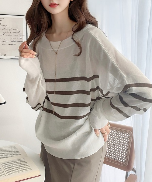 Java(ジャバ)の「《JaVaジャバ コラボ》羽織&持ち運びに便利!2wayシアーボーダーカーディガン(カーディガン/ボレロ・レディース・ブラック/ネイビー/ホワイト系1/ベージュ系1/イエロー系1/ホワイト×ブルー・X-LARGE/SMALL/LARGE/MEDIUM)」の15枚目の写真