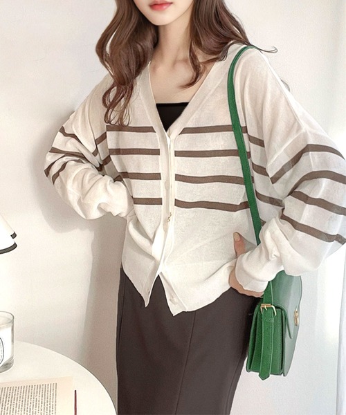 Java(ジャバ)の「《JaVaジャバ コラボ》羽織&持ち運びに便利!2wayシアーボーダーカーディガン(カーディガン/ボレロ・レディース・ブラック/ネイビー/ホワイト系1/ベージュ系1/イエロー系1/ホワイト×ブルー・X-LARGE/SMALL/LARGE/MEDIUM)」の18枚目の写真