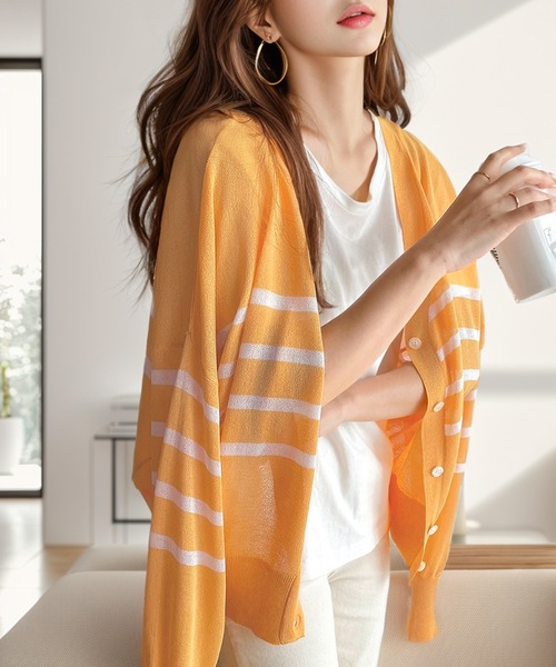 Java(ジャバ)の「《JaVaジャバ コラボ》羽織&持ち運びに便利!2wayシアーボーダーカーディガン(カーディガン/ボレロ・レディース・ブラック/ネイビー/ホワイト系1/ベージュ系1/イエロー系1/ホワイト×ブルー・X-LARGE/SMALL/LARGE/MEDIUM)」の17枚目の写真