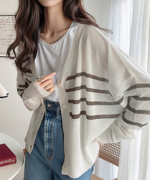 Java(ジャバ)の「《JaVaジャバ コラボ》羽織&持ち運びに便利!2wayシアーボーダーカーディガン(カーディガン/ボレロ・レディース・ブラック/ネイビー/ホワイト系1/ベージュ系1/イエロー系1/ホワイト×ブルー・X-LARGE/SMALL/LARGE/MEDIUM)」の20枚目の写真