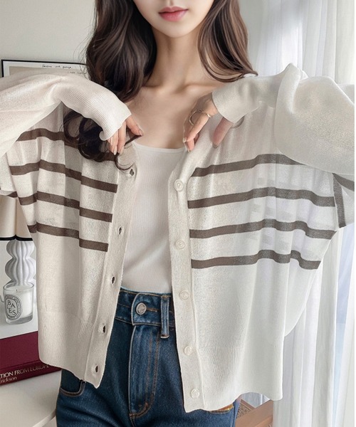 Java(ジャバ)の「《JaVaジャバ コラボ》羽織&持ち運びに便利!2wayシアーボーダーカーディガン(カーディガン/ボレロ・レディース・ブラック/ネイビー/ホワイト系1/ベージュ系1/イエロー系1/ホワイト×ブルー・X-LARGE/SMALL/LARGE/MEDIUM)」の19枚目の写真