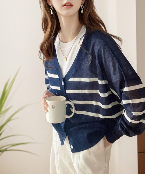 Java(ジャバ)の「《JaVaジャバ コラボ》羽織&持ち運びに便利!2wayシアーボーダーカーディガン(カーディガン/ボレロ・レディース・ブラック/ネイビー/ホワイト系1/ベージュ系1/イエロー系1/ホワイト×ブルー・X-LARGE/SMALL/LARGE/MEDIUM)」の21枚目の写真