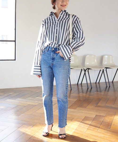 コットンブロードワイドスリーブシャツ