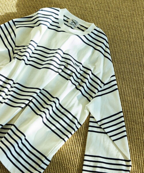TOWNCRAFT(タウンクラフト)の「TOWN CRAFT/タウンクラフト 別注 5ラインボーダーロングスリーブTシャツ/ロンT(Tシャツ/カットソー・メンズ・ブラック/ブルー/チャコールグレー/イエロー・MEDIUM/LARGE)」の2枚目の写真