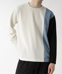 THE SHOP TK  | 【洗濯機洗い可/親子リンク】ドライタッチ梨地ブロッキングロングＴシャツ(Tシャツ/カットソー)