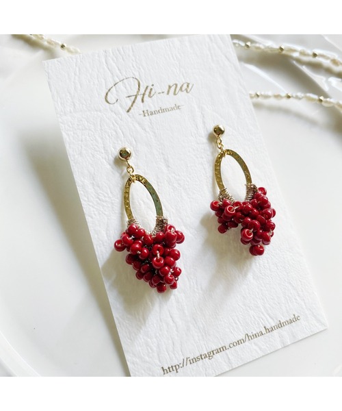 tone(トーン)の「【Hi-na】つぶつぶビーズクロッシェ(ビーズ編み) ピアス(MA)(ピアス(両耳用)・レディース・レッド/その他/クリア/ブラック・FREE)」の5枚目の写真