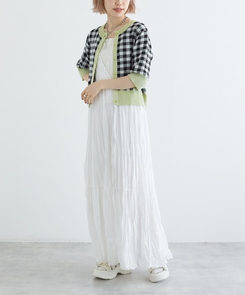 w closet（ダブルクローゼット）の「【前後2WAY】ギンガムチェックジャガードカーディガン（カーディガン/ボレロ・レディース・ブルー系その他/イエロー系/ホワイト×ブラック・FREE）」の4枚目の写真