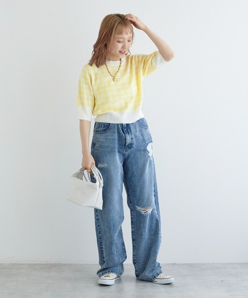 w closet（ダブルクローゼット）の「【前後2WAY】ギンガムチェックジャガードカーディガン（カーディガン/ボレロ・レディース・ブルー系その他/イエロー系/ホワイト×ブラック・FREE）」の17枚目の写真