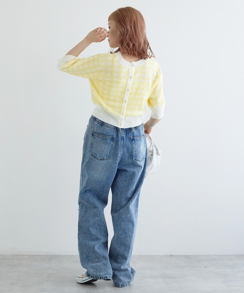 w closet（ダブルクローゼット）の「【前後2WAY】ギンガムチェックジャガードカーディガン（カーディガン/ボレロ・レディース・ブルー系その他/イエロー系/ホワイト×ブラック・FREE）」の14枚目の写真