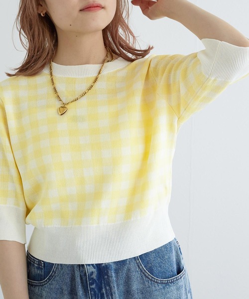 w closet（ダブルクローゼット）の「【前後2WAY】ギンガムチェックジャガードカーディガン（カーディガン/ボレロ・レディース・ブルー系その他/イエロー系/ホワイト×ブラック・FREE）」の10枚目の写真