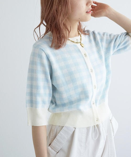 w closet（ダブルクローゼット）の「【前後2WAY】ギンガムチェックジャガードカーディガン（カーディガン/ボレロ・レディース・ブルー系その他/イエロー系/ホワイト×ブラック・FREE）」の11枚目の写真