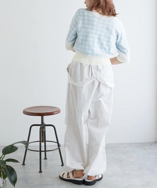 w closet（ダブルクローゼット）の「【前後2WAY】ギンガムチェックジャガードカーディガン（カーディガン/ボレロ・レディース・ブルー系その他/イエロー系/ホワイト×ブラック・FREE）」の7枚目の写真