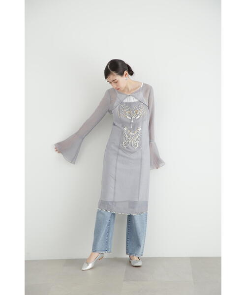 JILL STUART(ジルスチュアート)の「◆ KIKO W/J シアーエンブロイダリードレス(ワンピース・レディース・ベージュ/ブルー・4/2)」の9枚目の写真