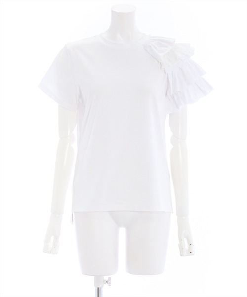clear（クリア）の「アシンメトリー半袖フリルカットソー