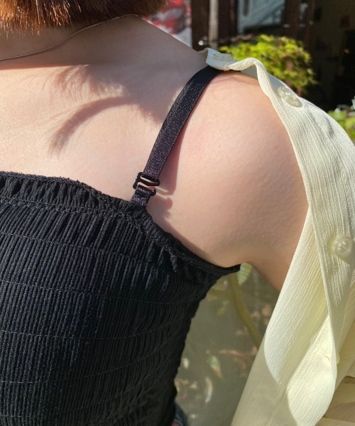 nemne store（ネンネストア）の「カップ付きシャーリングキャミソール（キャミソール・レディース・ブラック/オフホワイト・フリー）」の10枚目の写真