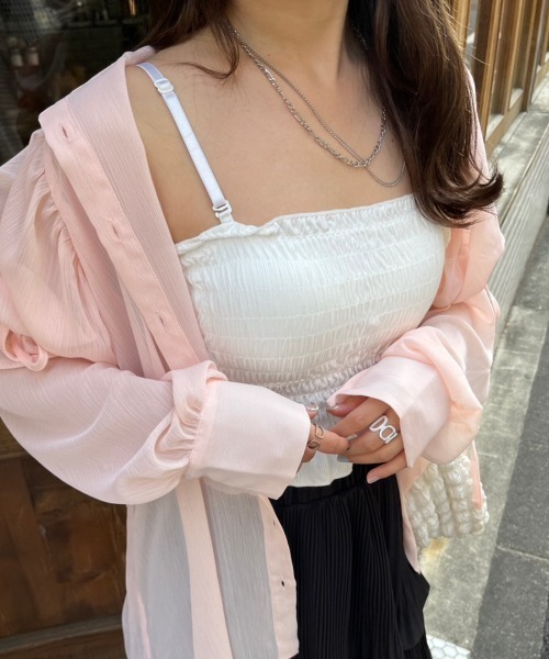 nemne store（ネンネストア）の「カップ付きシャーリングキャミソール（キャミソール・レディース・ブラック/オフホワイト・フリー）」の12枚目の写真