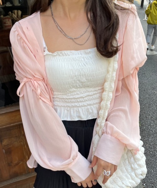 nemne store（ネンネストア）の「カップ付きシャーリングキャミソール（キャミソール・レディース・ブラック/オフホワイト・フリー）」の7枚目の写真