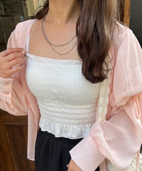 nemne store（ネンネストア）の「カップ付きシャーリングキャミソール（キャミソール・レディース・ブラック/オフホワイト・フリー）」の5枚目の写真