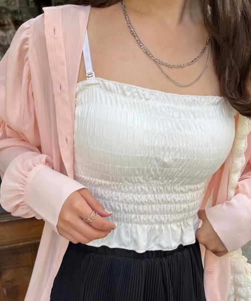 nemne store（ネンネストア）の「カップ付きシャーリングキャミソール（キャミソール・レディース・ブラック/オフホワイト・フリー）」の3枚目の写真