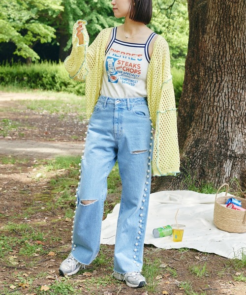 HELLO.SANFRANCISCO（ハローサンフランシスコ）の「【HELLO.SANFRANCISCO】サイドパールラインダメージデニム（デニムパンツ・レディース・インディゴブルー・XS/S/M）」の13枚目の写真