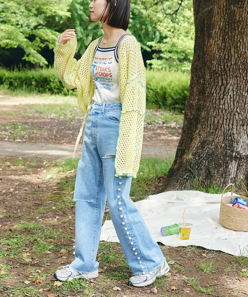 HELLO.SANFRANCISCO（ハローサンフランシスコ）の「【HELLO.SANFRANCISCO】サイドパールラインダメージデニム（デニムパンツ・レディース・インディゴブルー・XS/S/M）」の3枚目の写真