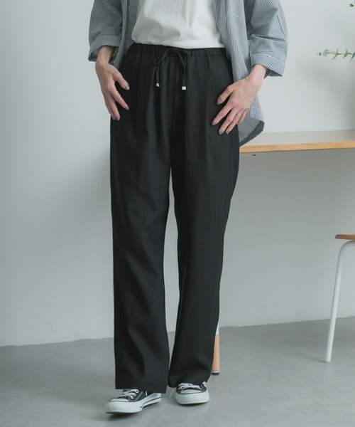 FORK&SPOON（フォークアンドスプーン）の「FORK&SPOON　リネン混ツイルパンツ（その他パンツ・レディース・ブラック/ベージュ系その他・1/2）」の2枚目の写真