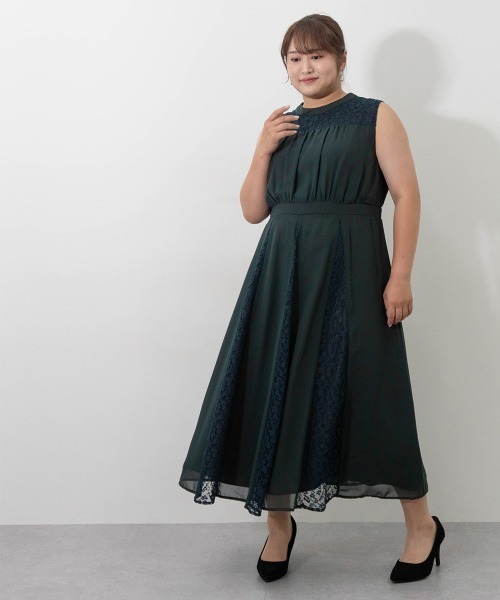 セール】2点セットドレス（レースシフォン切替ワンピースドレス