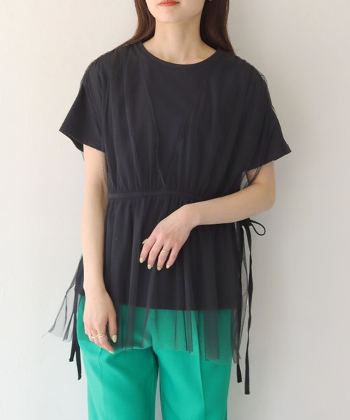 vingtrois（バントロア）の「【vingtrois】チュールビスチェTシャツ（Tシャツ/カットソー・レディース・ライトベージュ/ブラック・M）」の3枚目の写真