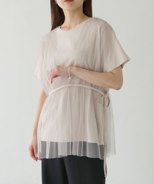 vingtrois（バントロア）の「【vingtrois】チュールビスチェTシャツ（Tシャツ/カットソー・レディース・ライトベージュ/ブラック・M）」の10枚目の写真