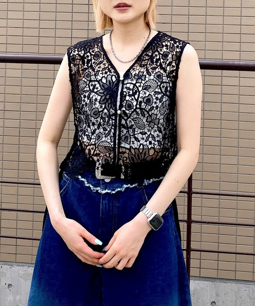 PAGEBOY（ページボーイ）の「レースショートベスト（ベスト・レディース・オフホワイト/ブラック/ライトブルー・FREE）」の14枚目の写真