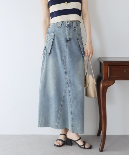 BLUEEAST（ブルーイースト）の「デニムカーゴロングスカート（デニムスカート・レディース・モカ/ベージュ/ブルー・MEDIUM）」の3枚目の写真