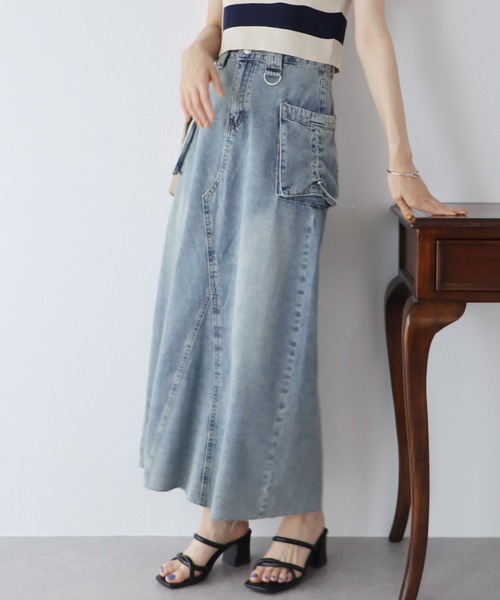 BLUEEAST（ブルーイースト）の「デニムカーゴロングスカート（デニムスカート・レディース・モカ/ベージュ/ブルー・MEDIUM）」の5枚目の写真