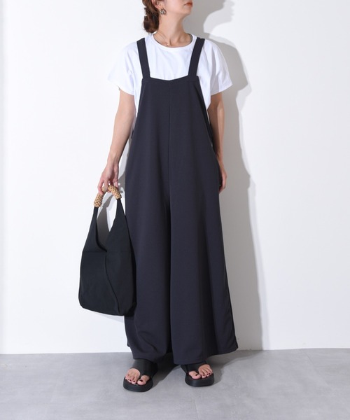 CALIFORNIA OUTFITTERS（カリフォルニア アウトフィッターズ）の「1-6A14  シアサッカー ワイドサロペット/ サロペット/ オーバーオール / ワイドパンツ【Maison select -メゾンセレクト-】（サロペット/オーバーオール・レディース・ブラック/ベージュ/グレー・FREE）」の3枚目の写真