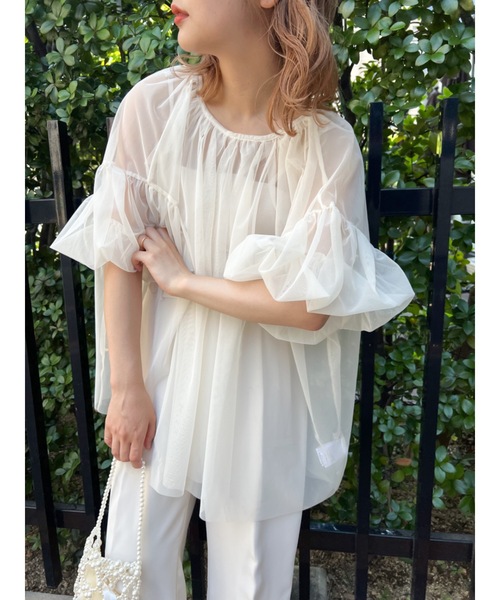 JUMELLE（ジュメロ）の「tulle gather BL（シャツ/ブラウス・レディース・ブラック/アイボリー・MEDIUM）」の2枚目の写真