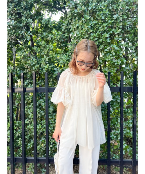 JUMELLE（ジュメロ）の「tulle gather BL（シャツ/ブラウス・レディース・ブラック/アイボリー・MEDIUM）」の3枚目の写真