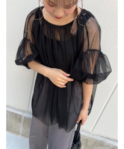 JUMELLE（ジュメロ）の「tulle gather BL（シャツ/ブラウス・レディース・ブラック/アイボリー・MEDIUM）」の5枚目の写真