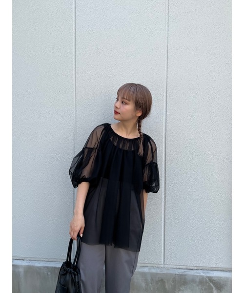 JUMELLE（ジュメロ）の「tulle gather BL（シャツ/ブラウス・レディース・ブラック/アイボリー・MEDIUM）」の6枚目の写真