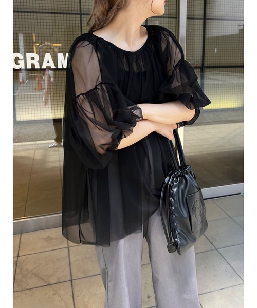 JUMELLE（ジュメロ）の「tulle gather BL（シャツ/ブラウス・レディース・ブラック/アイボリー・MEDIUM）」の9枚目の写真