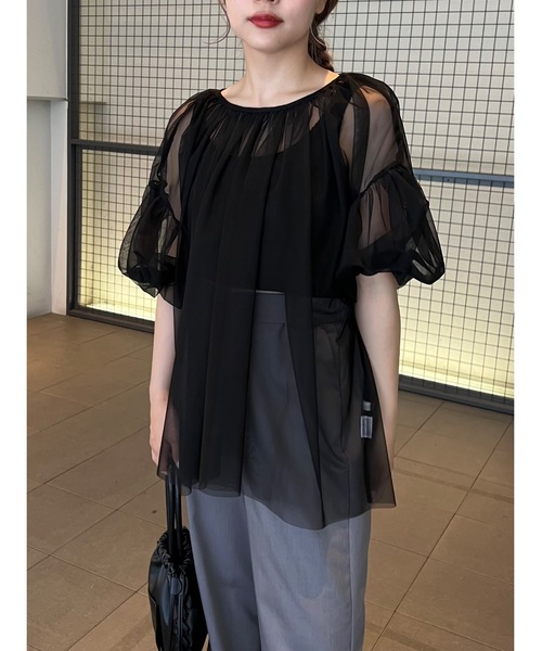 JUMELLE（ジュメロ）の「tulle gather BL（シャツ/ブラウス・レディース・ブラック/アイボリー・MEDIUM）」の14枚目の写真