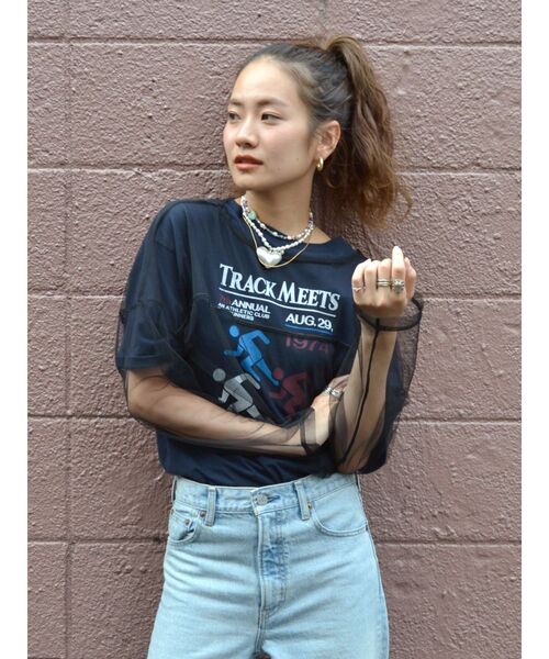 Ungrid（アングリッド）の「チュールショートロングスリーブTee（Tシャツ/カットソー・レディース・ブラック/ブルー/アイボリー/ピンク・FREE）」の5枚目の写真