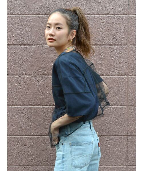 Ungrid（アングリッド）の「チュールショートロングスリーブTee（Tシャツ/カットソー・レディース・ブラック/ブルー/アイボリー/ピンク・FREE）」の6枚目の写真