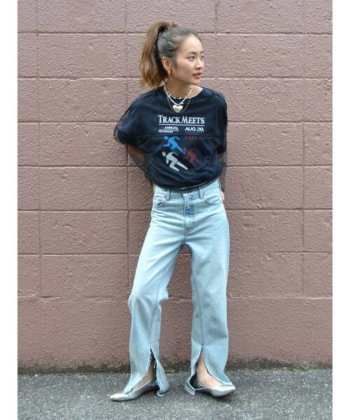 Ungrid（アングリッド）の「チュールショートロングスリーブTee（Tシャツ/カットソー・レディース・ブラック/ブルー/アイボリー/ピンク・FREE）」の8枚目の写真