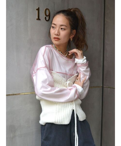 Ungrid（アングリッド）の「チュールショートロングスリーブTee（Tシャツ/カットソー・レディース・ブラック/ブルー/アイボリー/ピンク・FREE）」の14枚目の写真