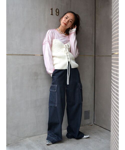 Ungrid（アングリッド）の「チュールショートロングスリーブTee（Tシャツ/カットソー・レディース・ブラック/ブルー/アイボリー/ピンク・FREE）」の16枚目の写真