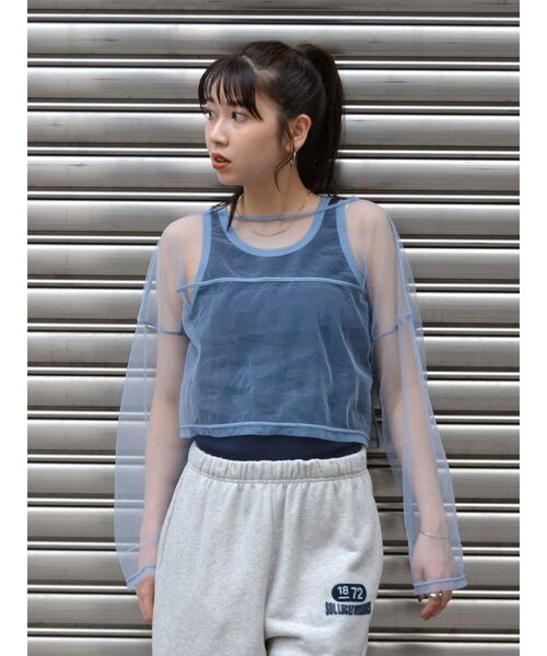 Ungrid（アングリッド）の「チュールショートロングスリーブTee（Tシャツ/カットソー・レディース・ブラック/ブルー/アイボリー/ピンク・FREE）」の17枚目の写真